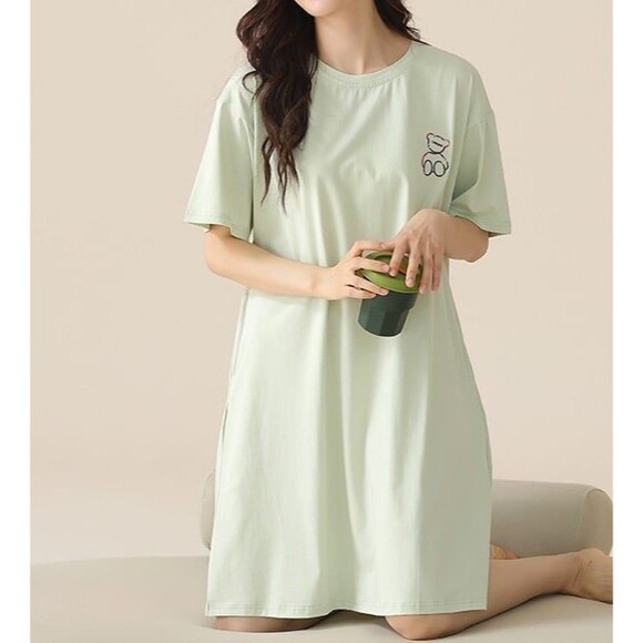 Cotton Light Green Pajama Nightgown Sleepwear SleepShirt Night Dress Nightshirt - Picture 7 of 10